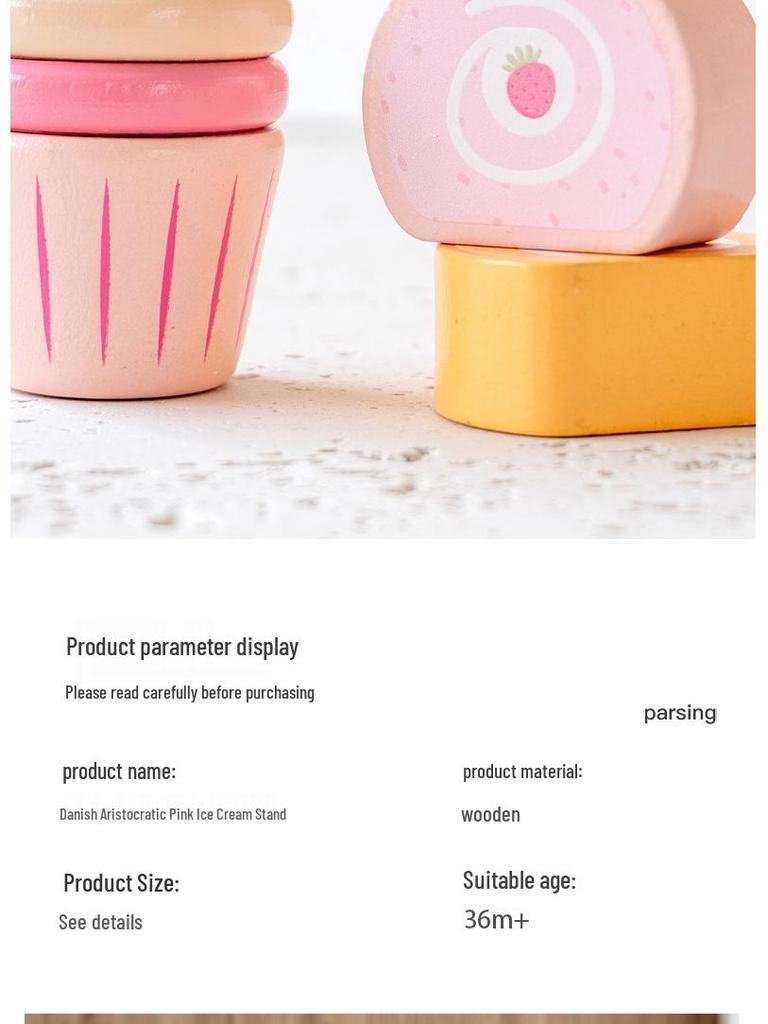 Children's Play Kitchen Set with Birthday Cake, Ice Cream, Dessert Stand, and Toy Food Models