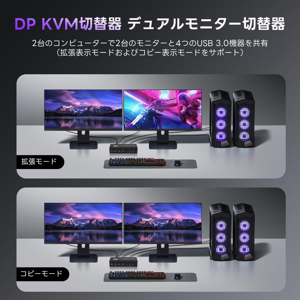 Переключатель KVM NEWCARE 2 входа 2 выхода 5 Гбит/с 4 порта выходного коммутатора Совместим с 2 ПК и 2 мониторами Переключатель KVM, который может совместно использовать и USB-накопитель