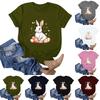 Women's Easter Bunny Print Neck Short Sleeve T-Shirt Top
