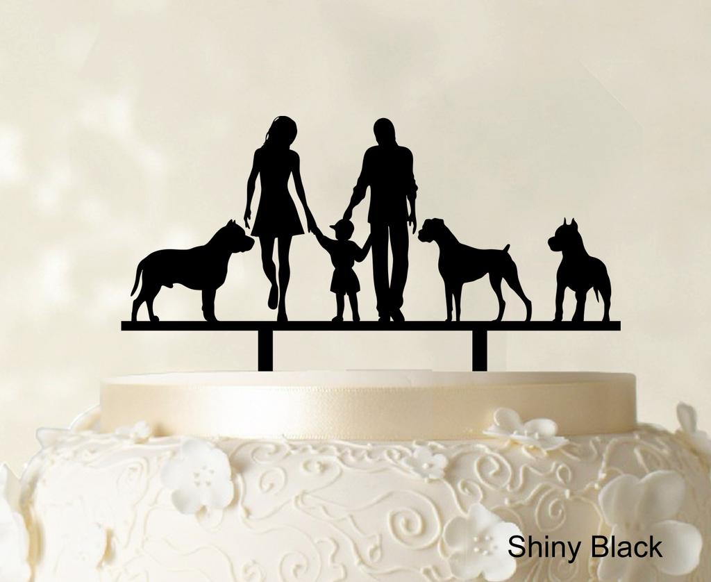 Изготовленный на заказ топпер для семейного торта с собаками, силуэт свадебного торта, топпер для украшения торта, вариант, доступный 6 "-7" дюймов