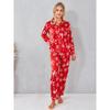 Женский пижамный комплект из 2 предметов Рождественский комплект с рубашкой на пуговицах с длинным рукавом и брюками Одежда для сна Домашняя одежда