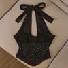 Sleeveless Mesh Crystal Camisole Slim Fit Corset Fishbone Camisole Neck Halter Crop Top  Party