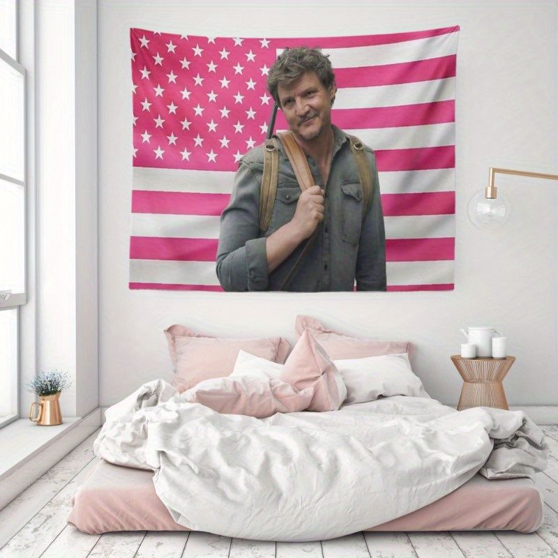 Pink White American Star Spangled Banner Pedro Pascal Portrait Tapestry Background American TV Series Room Decoration
