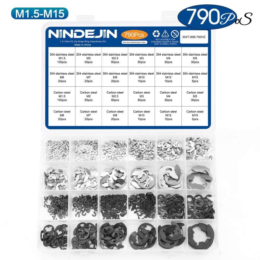 NINDEJIN E Clip Set Circlip Washer Assortment Kit Stainless Steel Carbon Steel 1.2-15mm External Retaining Clip For Shaft