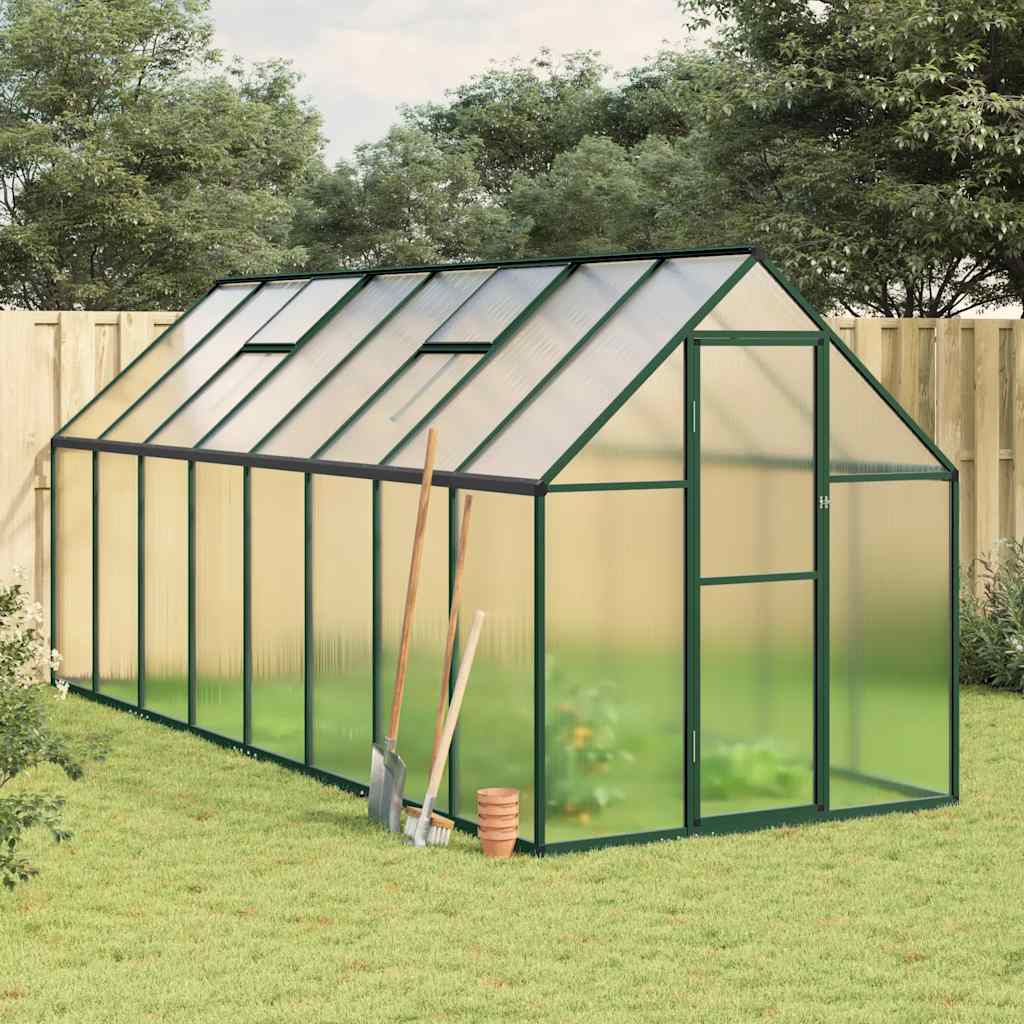Green Greenhouse with Foundation Frame 445 x 169 x 195 cm Aluminum