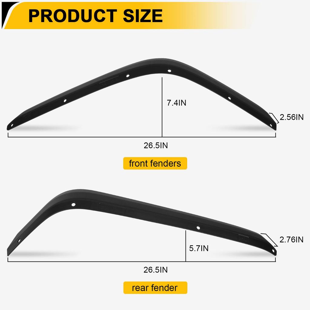 FUNY Front Rear Fender Flares for Jeep Wrangler JK JKU Wheel Flare Liners & 2007-2018 4-Door Models, Off-Road (4 Pieces)