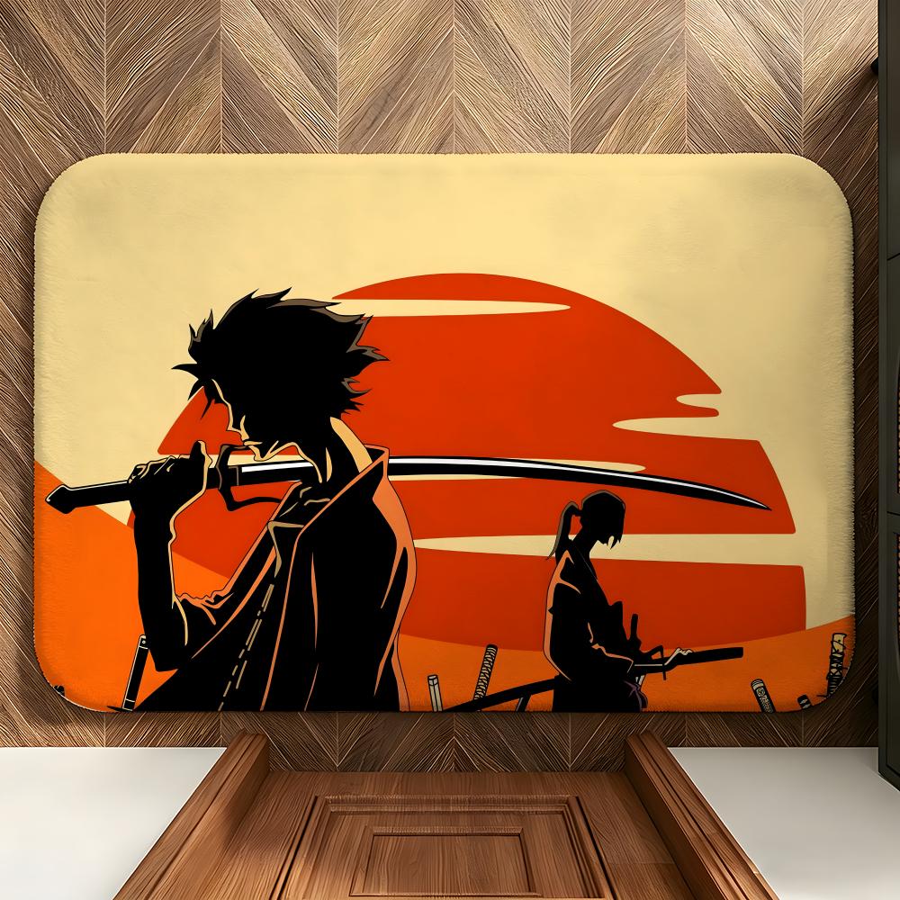 anime S-Samurai C-Champloo Floor Mat Soft Flannel Floor Mat Suitable for Entryways, Living Rooms, Bedrooms, and Bathrooms