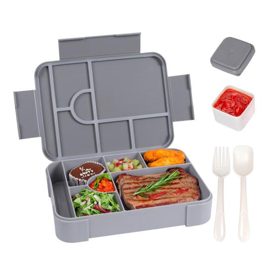 Ланч-бокс Bento, герметичный, с 6 отделениями, ложкой, вилкой, соусницей, контейнером для еды без бисфенола А для школьных закусок