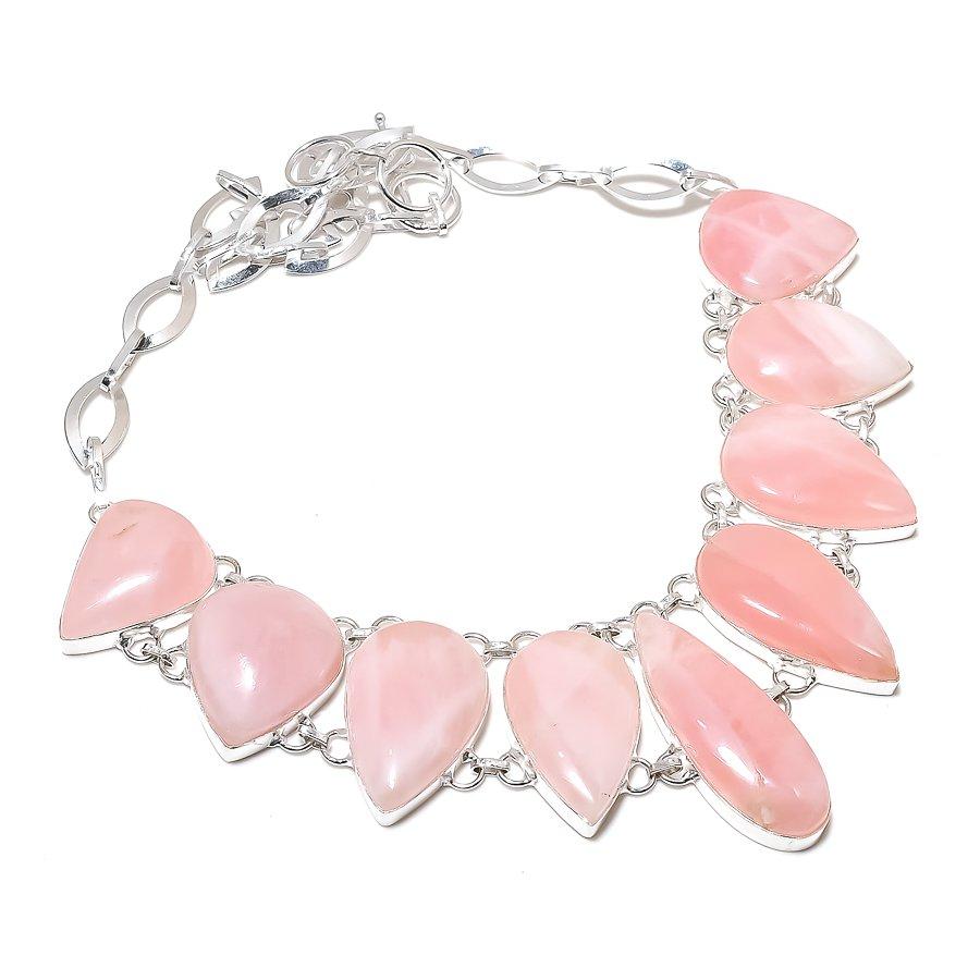 Rose Quartz Gemstone Handmade 925 Sterling Silver Jewelry Necklace 18" SU-9841