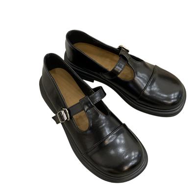 Британские маленькие кожаные туфли женские ранняя осень корейская версия студенческие ретро с круглой головкой одна педаль плоские туфли Мэри Джейн одинарные