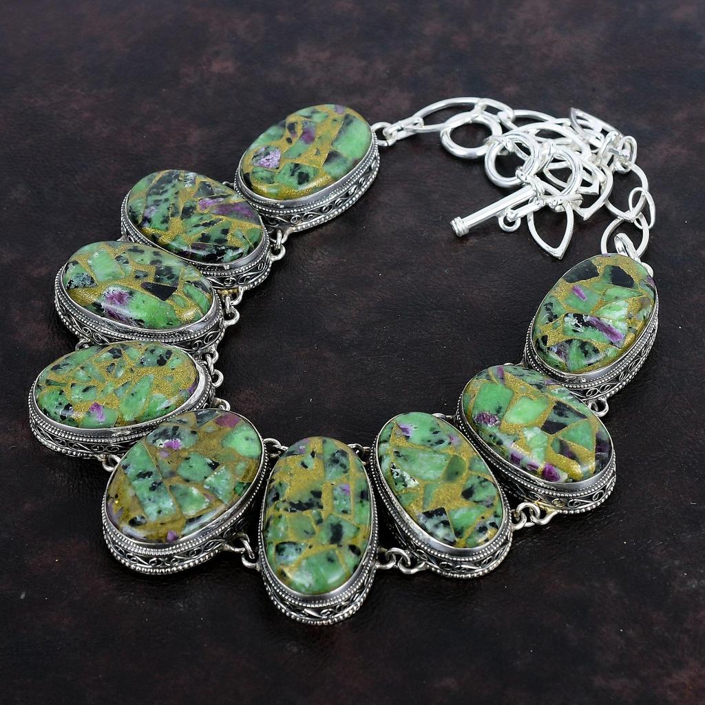 Copper Ruby Zoisite Necklace 925 Sterling Silver Necklace Adjustable Chain Necklace Vintage Necklace Handmade Gemstone Jewelry Wedding Gifts