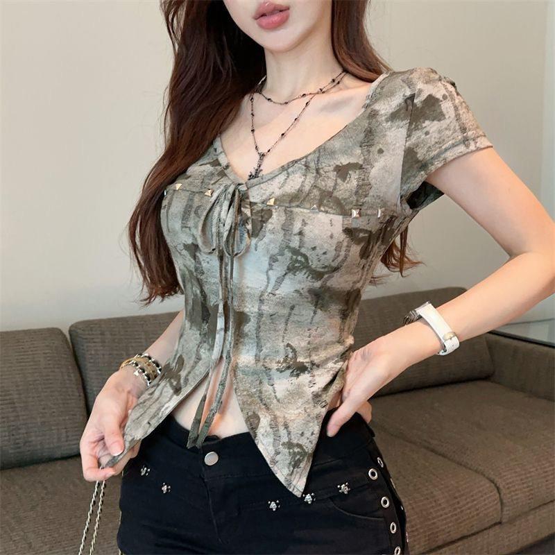 Oversized V Neck Sleeveless T Shirt With Tie Details For Summer Casual Wear
