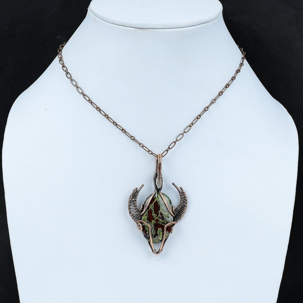 Кулон из кровавого камня дракона Медная проволока Кулон из драгоценного камня Подвеска в форме лица быка Кулон ручной работы Медный дизайнерский ювелирный подарок для нее