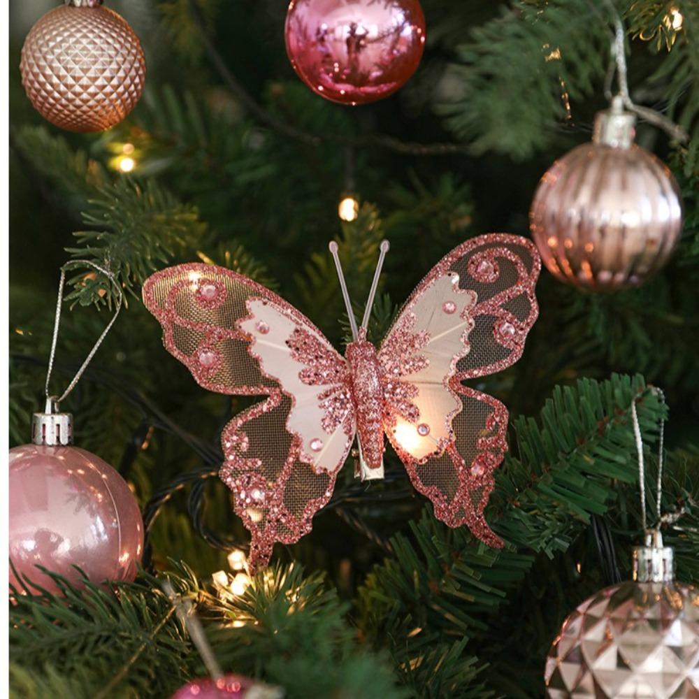 3/6/10Pcs New Year DIY Artificial Butterfly Decoration Plastic Christmas Gifts Pendant