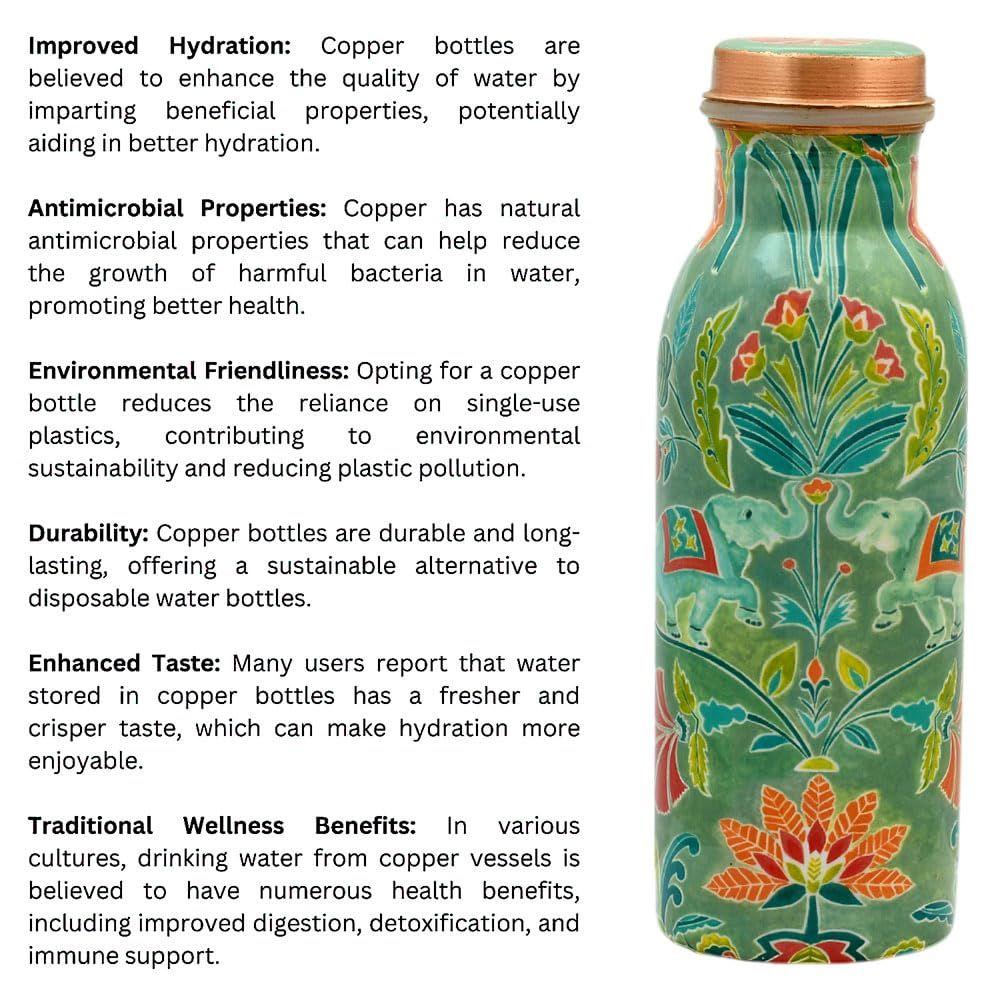 Copper Water Bottle 500 ML With Anti Oxidant Properties | Diwali Gifts for Family and Friends 100% Copper Water Bottle (Green, 500 ml)