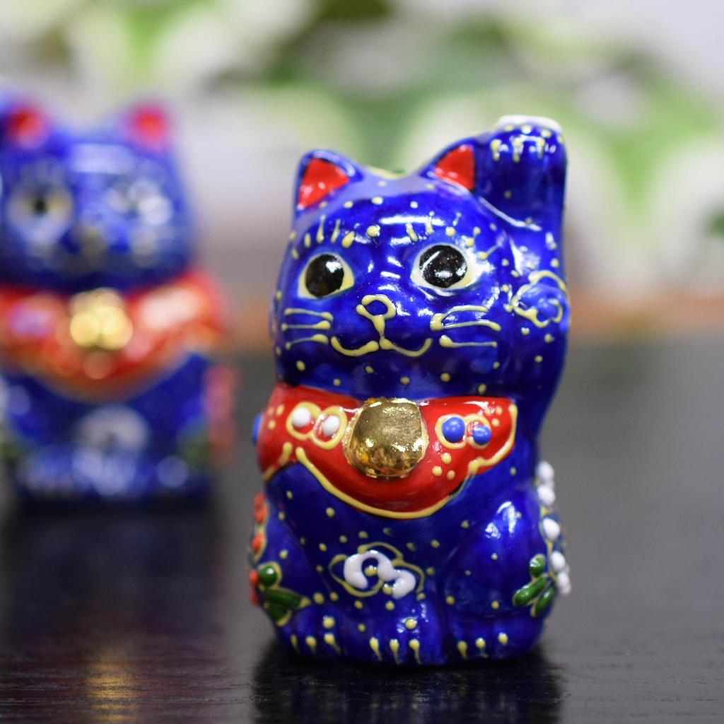Waza No Kura Lucky Cat Ornament Kutani Ware Chibi Lucky Cat Opening Celebration Birthday Present Pair Gift Aomori-kun