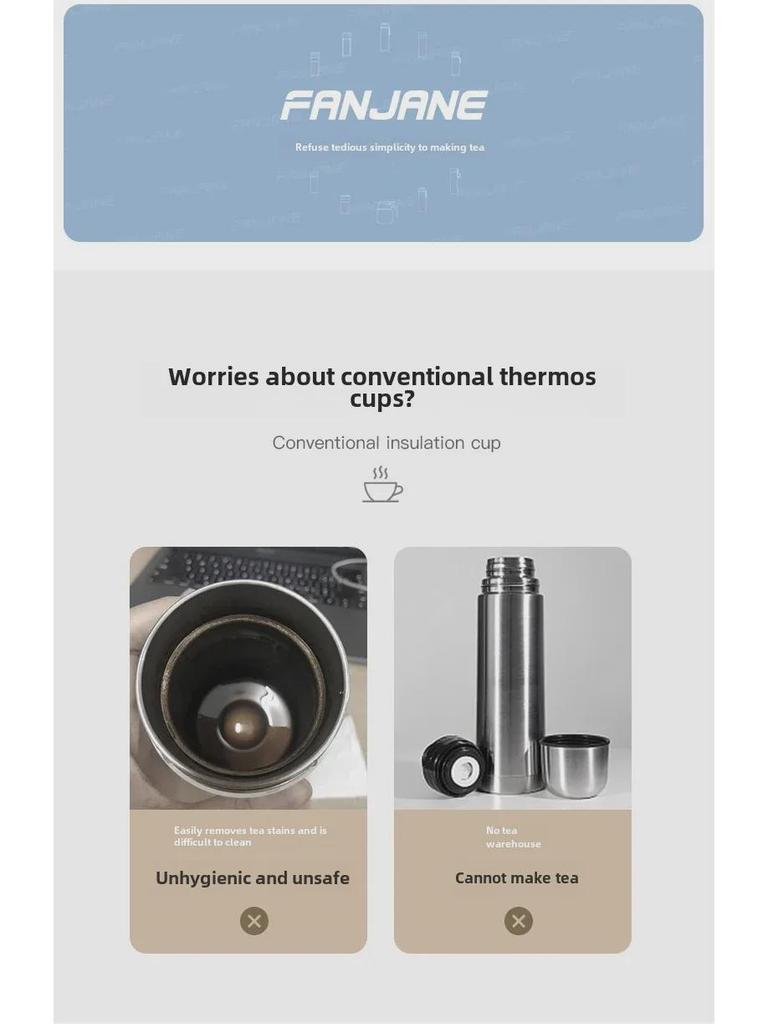 Компактная термокружка для заваривания чая из нержавеющей стали 316 - портативная конструкция с разделением воды для мужчин и женщин, идеальный подарок