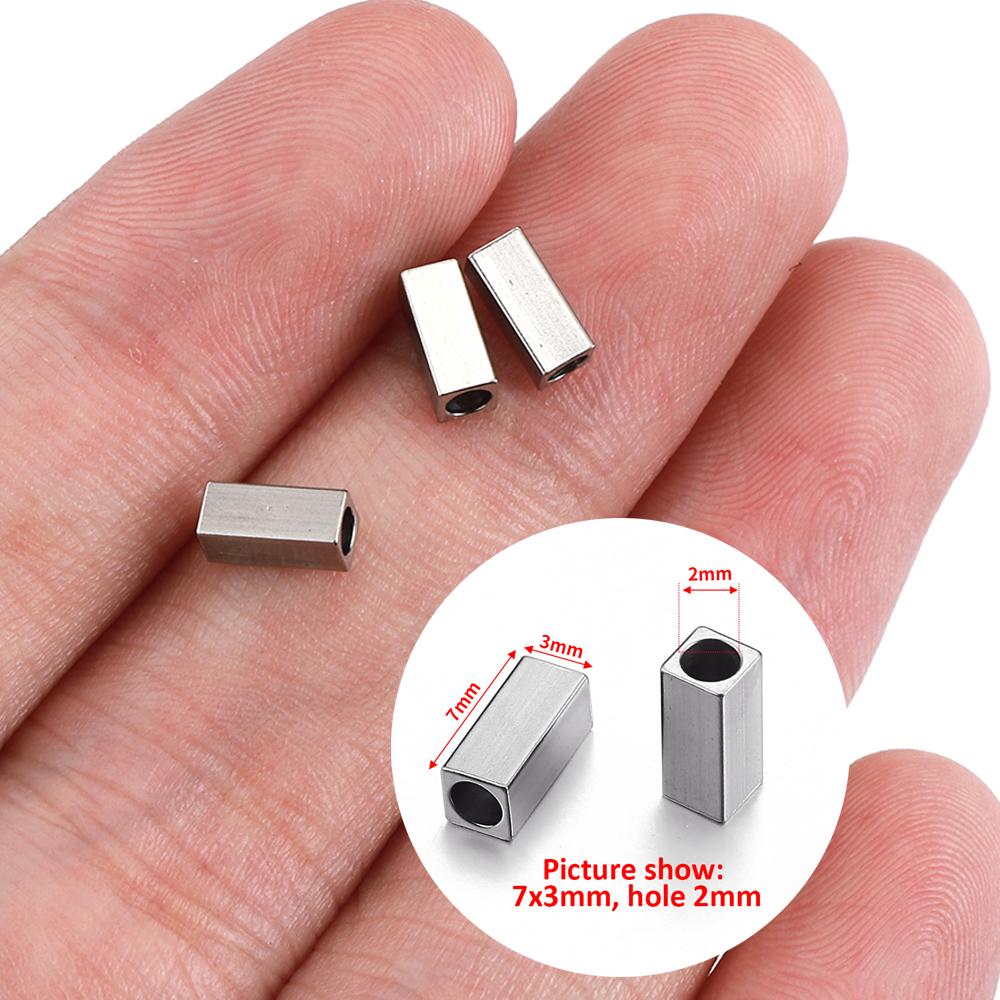 20pcs 2 3 4 5mm Stainless Steel Square Cube Bead Hole 1mm 2mm Spacer Loose Beads DIY Needlework Bracelet Necklace Jewelry Making