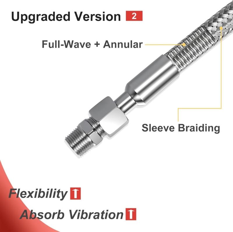 1/4Inch X 20Inch Nonrust Steel Air Compressor Jumpers Hose With Rotating NPT Ends For Stable Airflows
