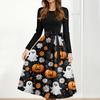 Women's Casual Fashion Halloween Printed Round Neck Vintage Dress