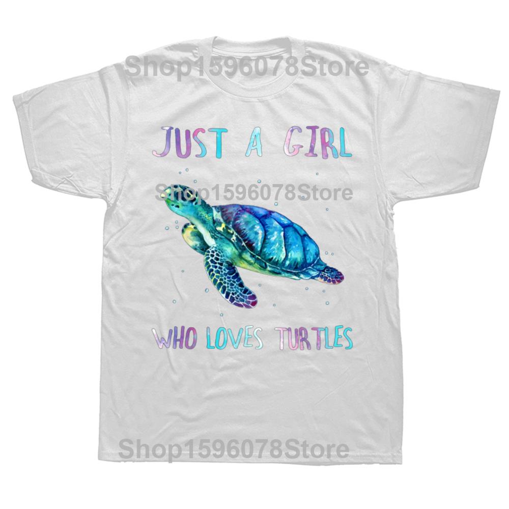 Funny Turtle Watercolor Sea Ocean Just A Girl Who Loves Turtles T-shirts Men Casual Tshirt 100% Cotton Loose Oversized T Shirt