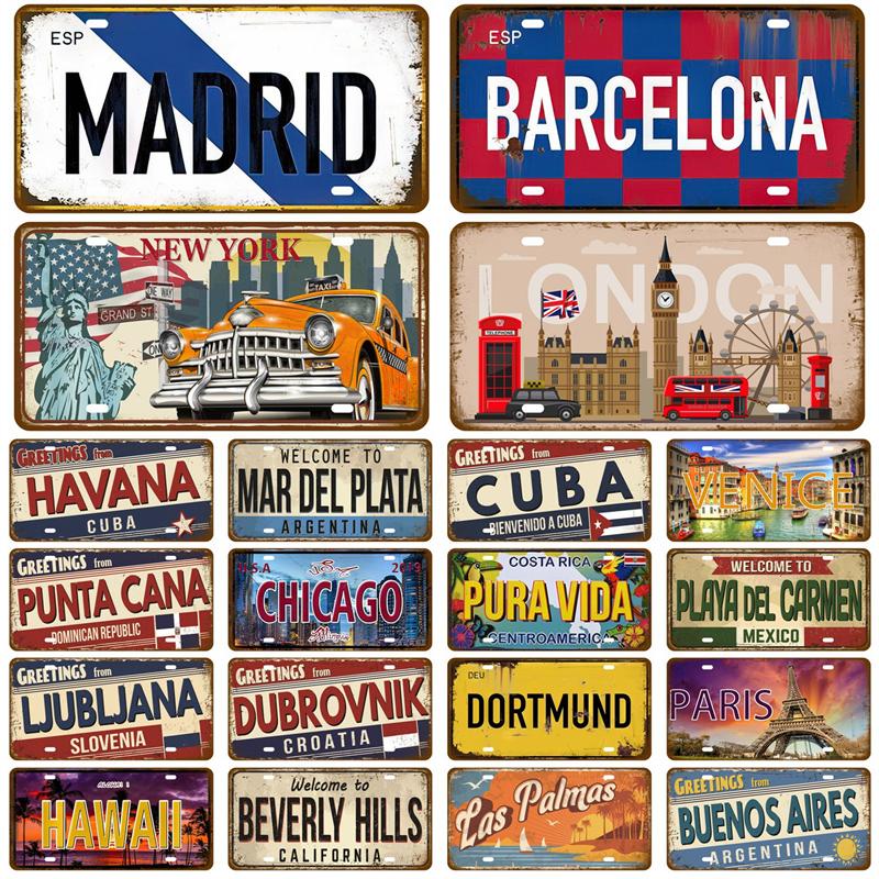 Vintage Tin Sign For Bar Pub Man Cave Club Wall Decoration Home Decor Famous City Landmark Metal Sign Tinplate Plate Tin Plaque