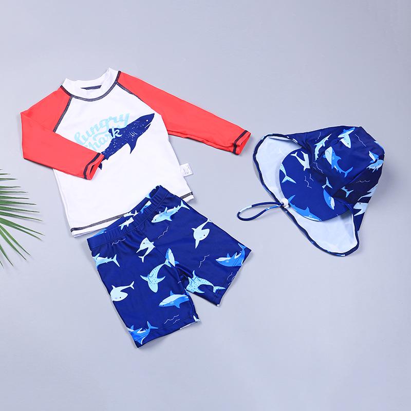 Kids' Boys' Cartoon Swimsuit Set - Split Design with Long & Short Sleeves
