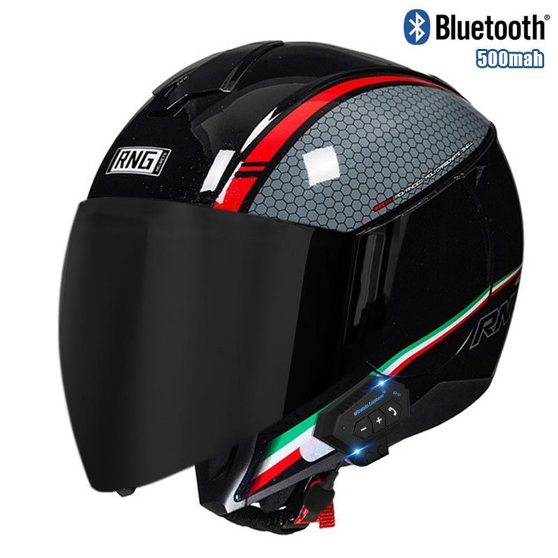 Bluetooth Motorcycle Helmet 3/4 Open Face Men Women ABS Full Coverage Riding Gear