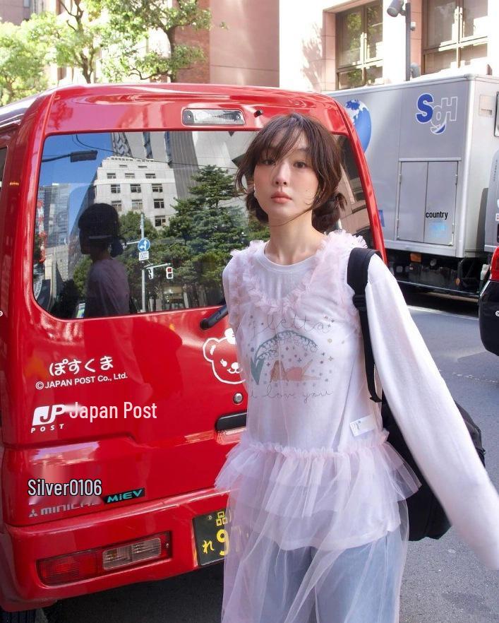 In-Stock: Korean Cotton Round Neck Print T-Shirt - Lily Girl 2025 Summer Slim-Fit Casual Top