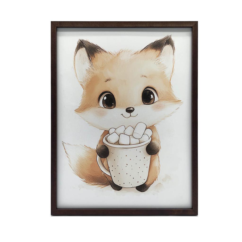 Plakat Uroczy Lisek Z Ciepłą Czekoladą Plakat Uroczy Lisek Z Ciepłą Czekoladą, 50X70 Cm, Bez Ramy, Płótno Premium Na Blejtramie