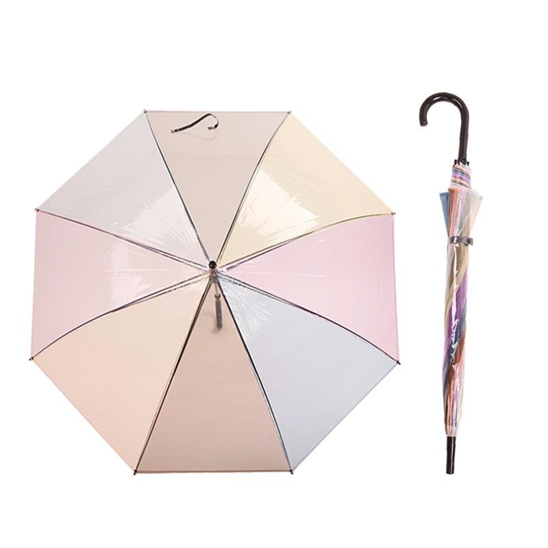 Transparent Clear Colour Umbrella Creative Rainbow Kids Small Fresh Long Handle Automatic Rainny Umbrella Laser Umbrella