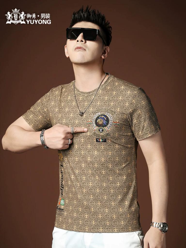 European Fashion Men's Clothing 2025 Summer Collection Half-Sleeve Round-Neck Top High-End Men's Trendy Brand Printed Short-Sleeve T-Shirt