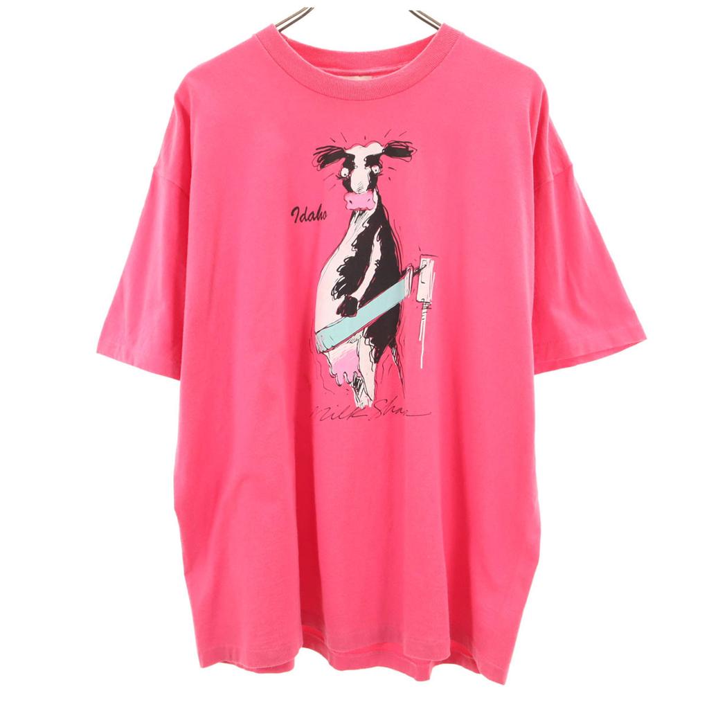 SIGNAL SPORTS 90s Made In USA Old Cow Print Short Sleeve T-shirt Men's Used