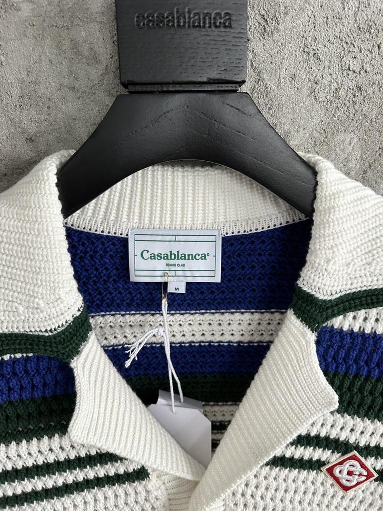 В наличии СВЕТЛО-СИНИЙ полосатый кардиган-свитер ручной вязки из чистого хлопка CASABLANCA