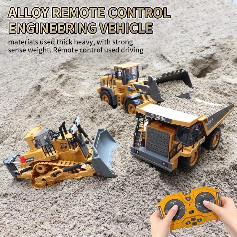 Kids Remote Control Car Toys Excavator Dump Truck Bulldozer With Lights Electric RC Vehicle Gift for Boys and Girls Outdoor Play
