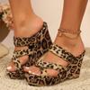 Fashion Leopard Print Wedge Heel Sandals for Women 2024 Summer Beach Thick Sole Slippers Woman Plus Size Chunky Platform Sandalias Mujer