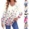 Women'S Puff Long Sleeve Shirts Pleated V Neck Fall Tunic Long Sleeve Printed Tops
