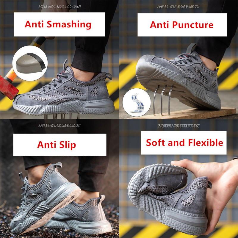 Летняя защитная обувь. Дышащая легкая рабочая обувь со стальным носком. Защитная обувь от проколов. Защитные рабочие кроссовки для мужчин.