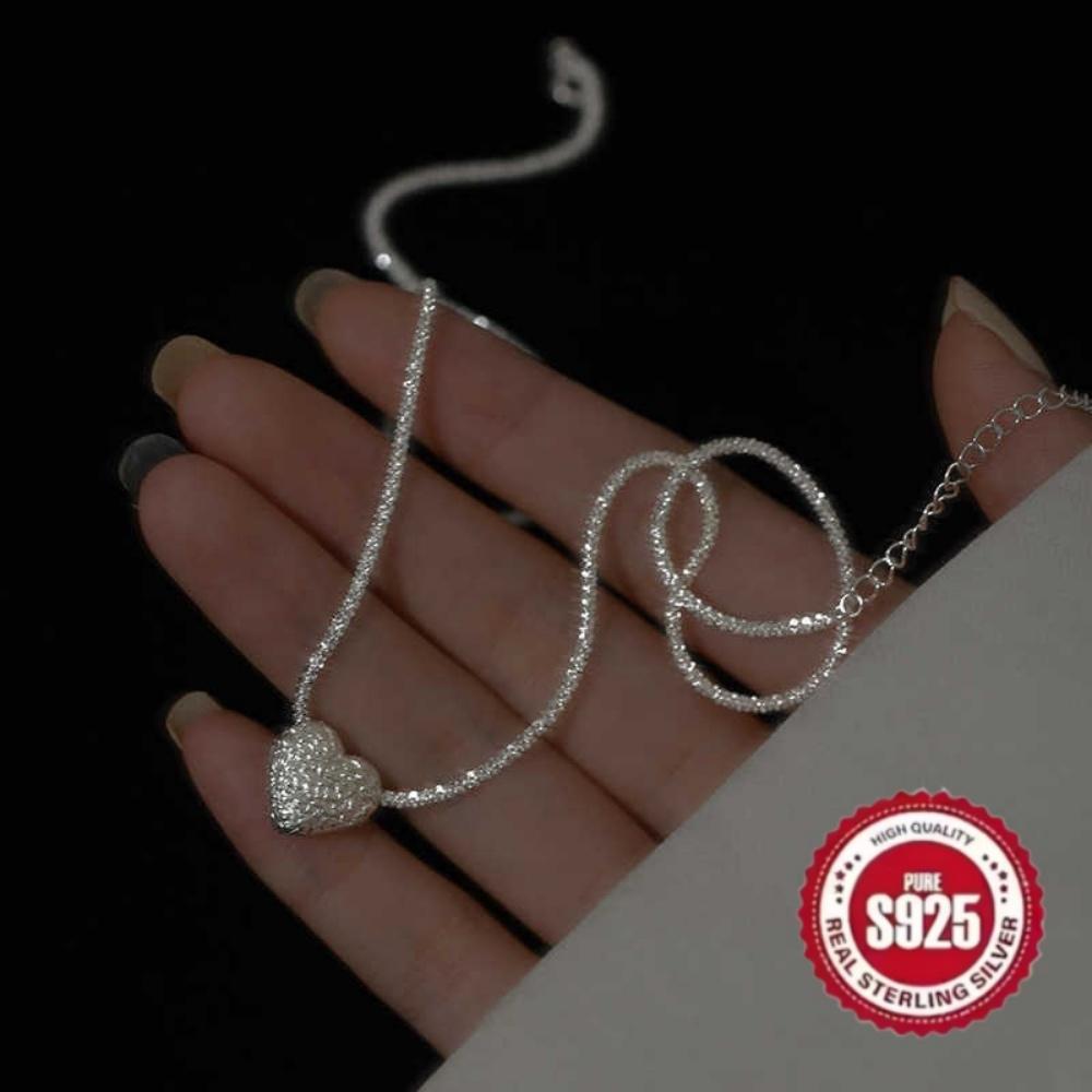 S925 Silver Plated Sparkling Heart Pendant Necklace for Women Trendy Luxury Starry Clavicle Chain Jewelry for Wedding Party