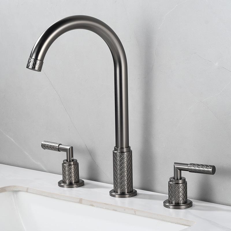 Серые смесители для раковины Латунный антикварный смеситель для ванной Комнаты Матовое золото Смесители для раковины 3 отверстия Горячая и холодная вода Черный смеситель-водопад Водопроводный кран