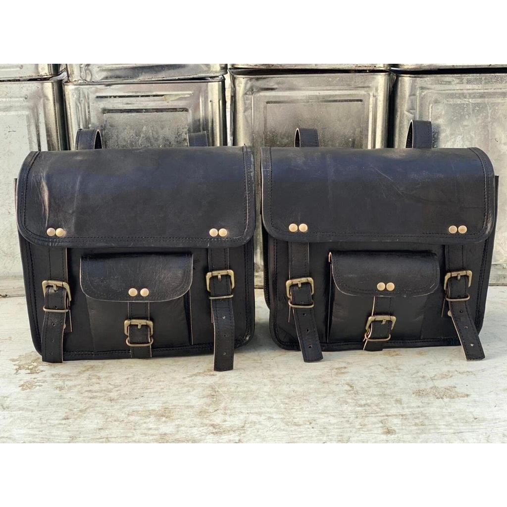 Кожаные мотоциклетные седельные сумки 4 черных кожаных боковых сумки Корзины 4 комбинированных сумки