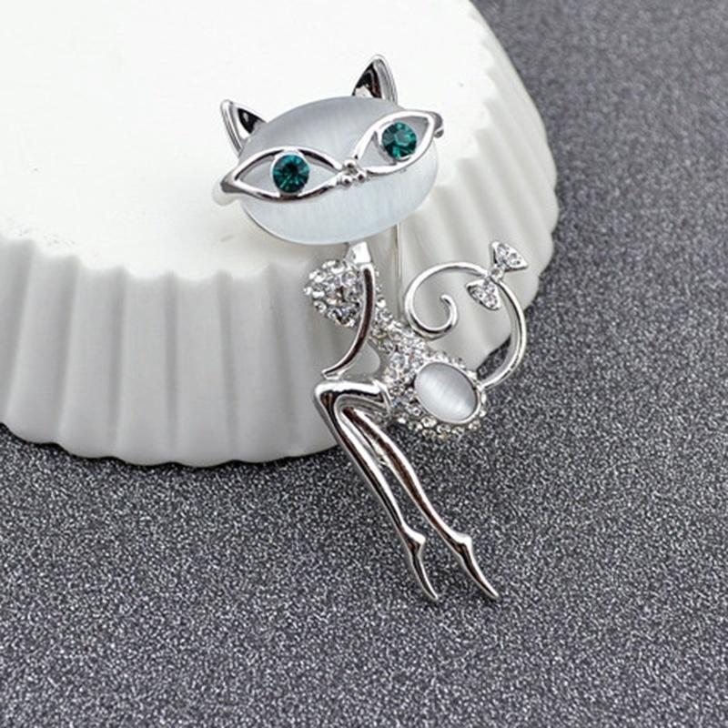 1pcs Brooch Pin Opal Rhinestone Crystal Little Cat Animal Jewelry