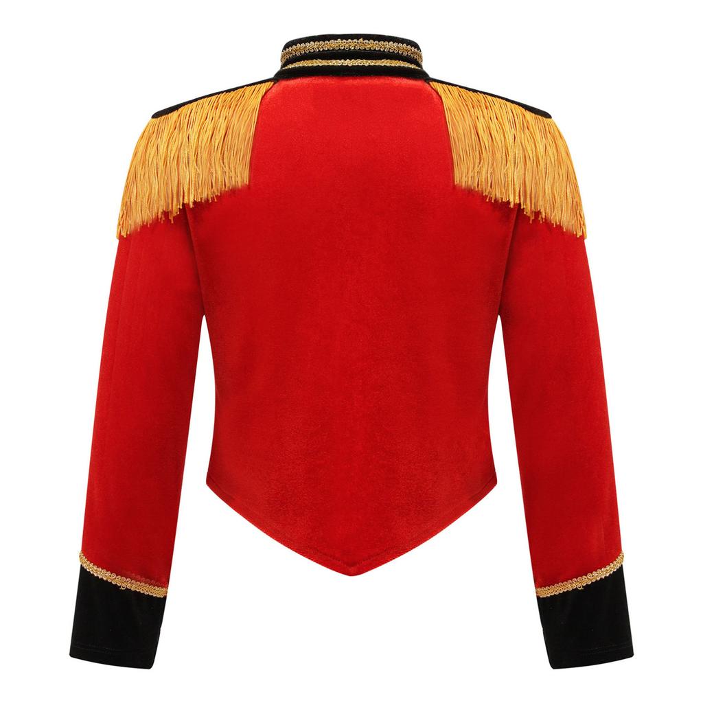 Kids Girls Ringmaster Jacket Costume Long Sleeve Fringe Tassel Shoulder Jacket Coat Circus Tailcoat Halloween Cosplay Dress Up