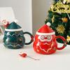 Yousheng Christmas Ceramic Mug with Lid Spoon 480ml Large Capacity Coffee Tea Mug Snowman Santa Theme Drinkware Gift for Coffee Lovers