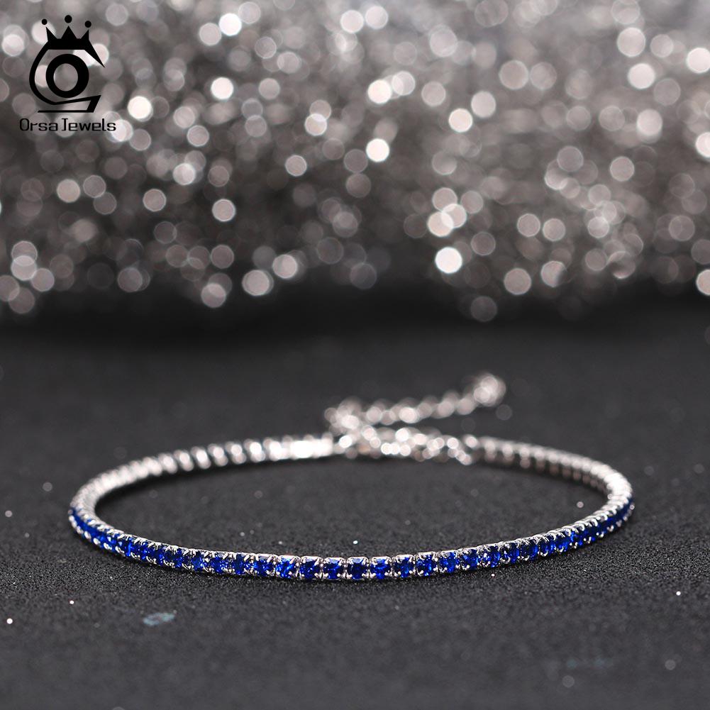 ORSA JEWELS Роскошный серебряный браслет-теннис 925 пробы с зеленым цирконием 4A для женщин, регулируемый, 2 мм, ювелирное изделие SB191