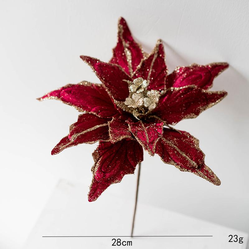 Christmas Festivities Glitter Flocked Flowers Velvet Decorative Flowers Lifelike Holiday Flower Decoration For Christmas Trees