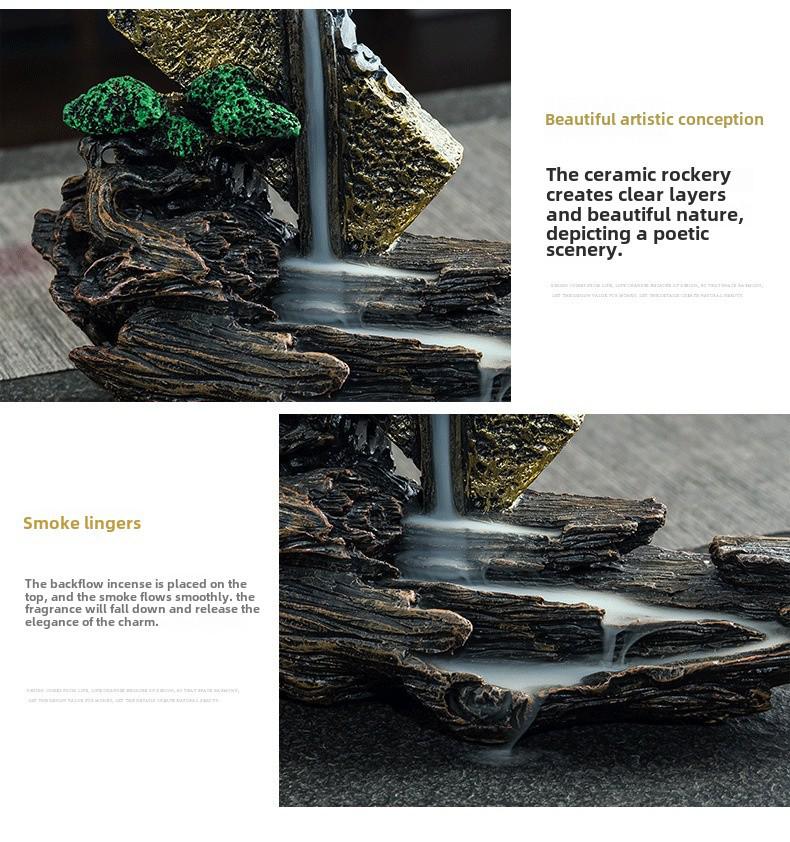 Creative Indoor Backflow Incense Burner: Mountain Stream Design with Agarwood & Sandalwood Aromatherapy for Home Decor