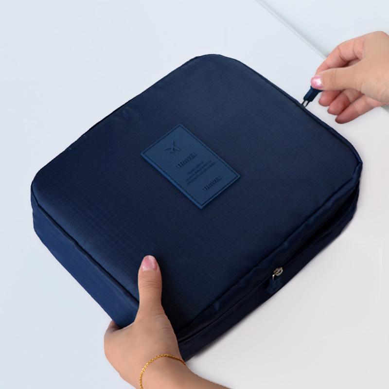 Oxford Cloth Square Cosmetic Bag Women Multi-purpose Large Capacity Waterproof Toiletry Bag Travel Double Layer Portable Storage Organizer