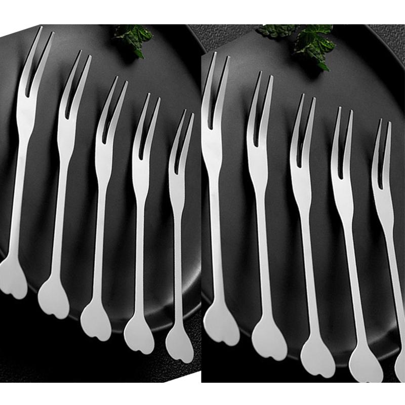 Вилка для фруктов из нержавеющей стали, западные столовые приборы, маленькая вилка, вилка с двумя зубцами, десертный торт