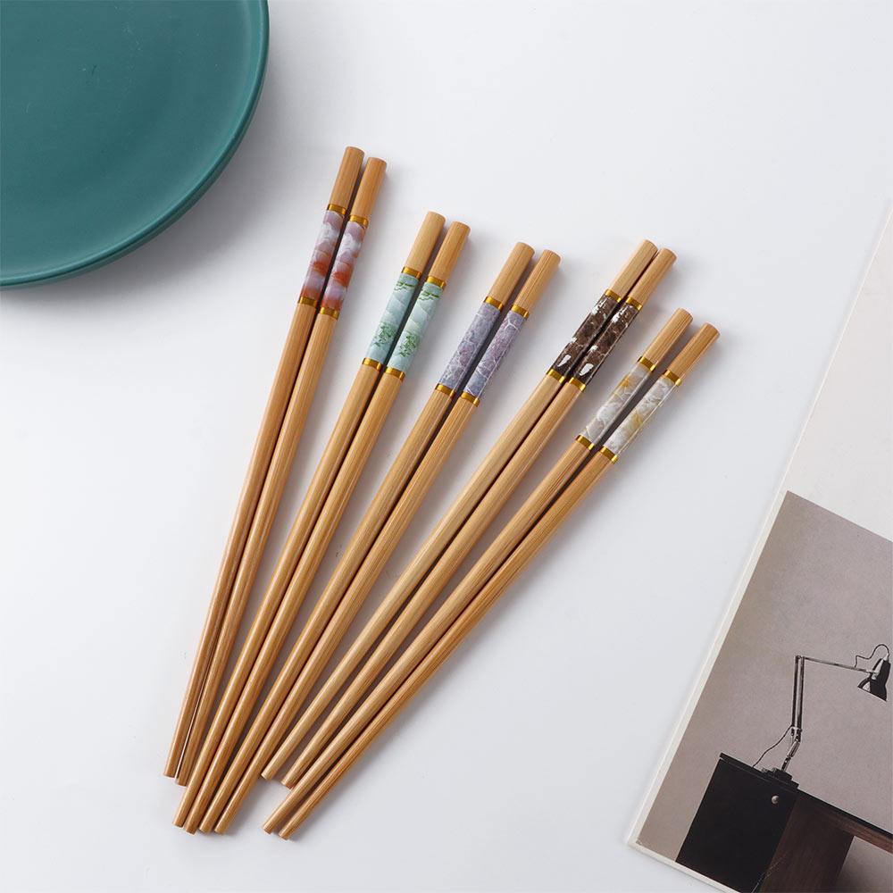 Бамбуковые палочки для суши, 5 пар, противоскользящие, подарочные, столовые приборы, кухонные принадлежности, набор столовых приборов
